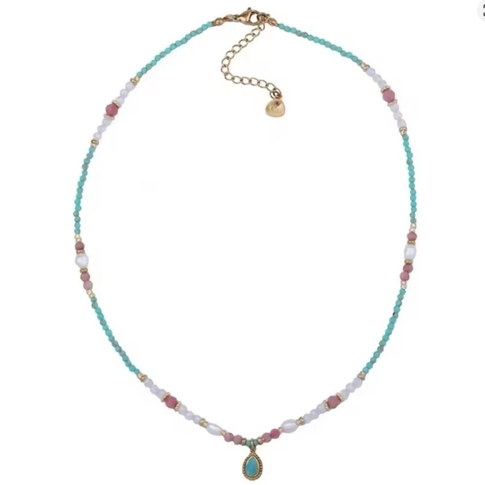 Natural Stone Pearl Bead Chain with Water Droplet Pendant Necklace, Jewelry